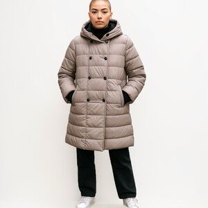 Soia & Kyo Hooded Mid-Length Quilted Down Jacket | Size L